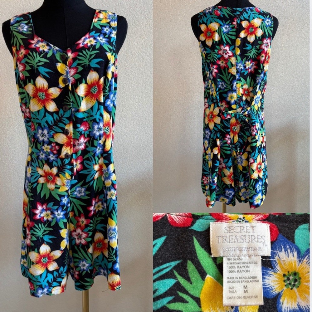 Secret Treasures Loungewear Floral Romper Size Medium, Black sleeveless